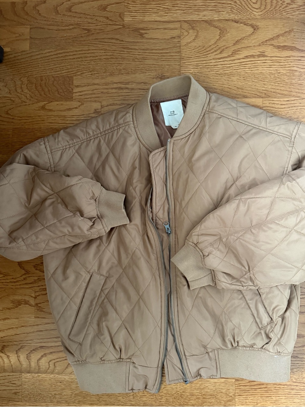 Women's Quilted Bomber Jacket in Light Tan